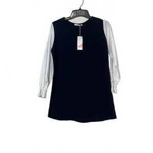 East Shop Glam Rock Dark Academia Black White Embellish Long Sleeve Dress XL-New